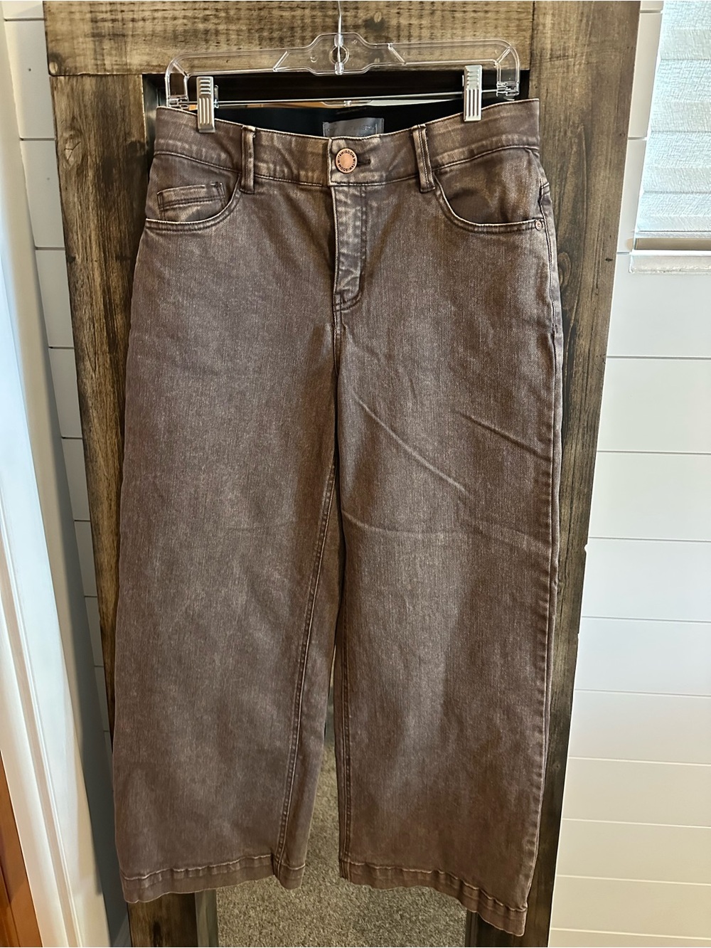 Wit & Wisdom Women’s 6P Brown Washed Wide Leg Crop Jeans Stretch Denim